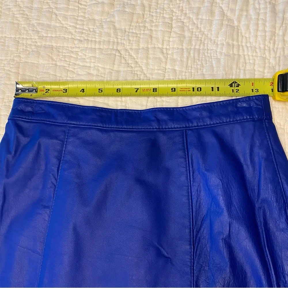 Vintage 90s Y2k COMINT Royal Blue Leather Mini Skirt S 27” - Picture 6 of 10